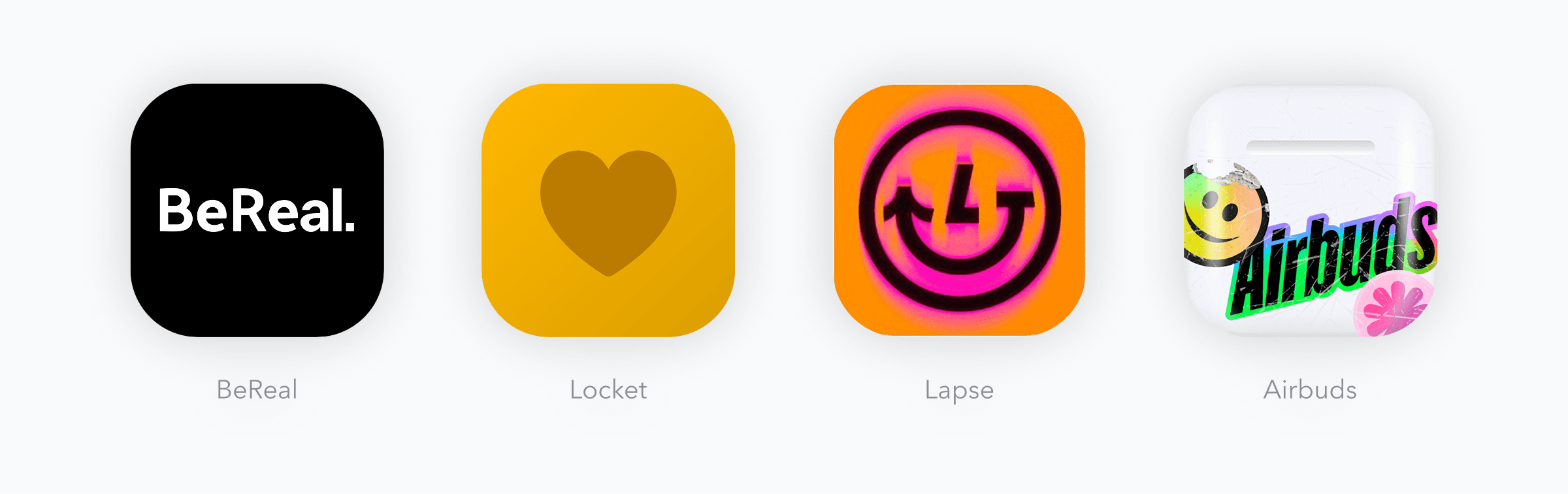 App icons for BeReal, Locket, Lapse, and Airbuds